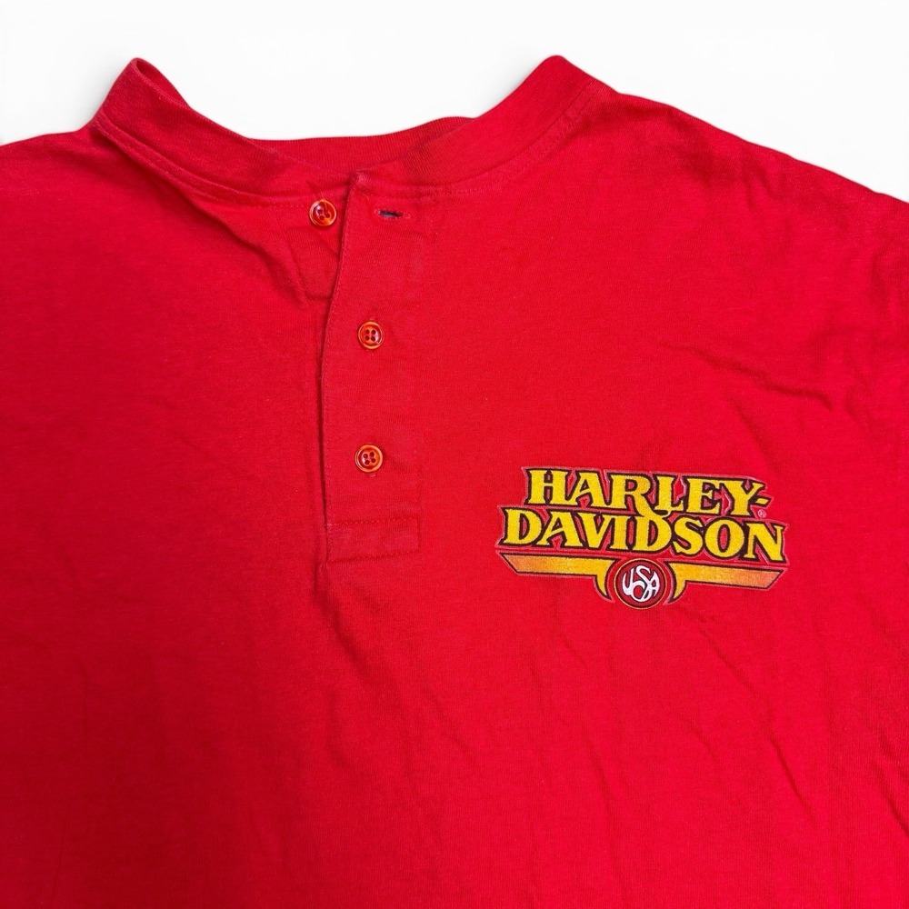 VTG Harley Davidson Shirt Men's L Red Graphic Motorcycles Huffman's Lakeland FL